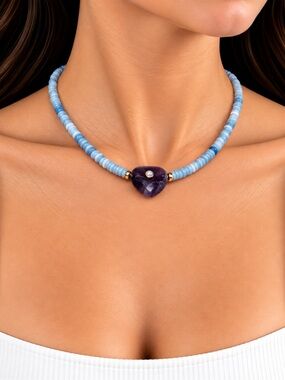 Mayamar luxurious Opal Heart beaded necklace retail $278‎
